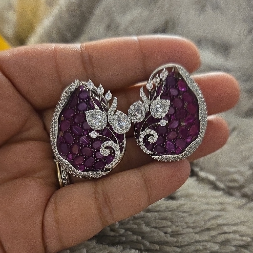 Elegant Silver and Dark Pink Earrings